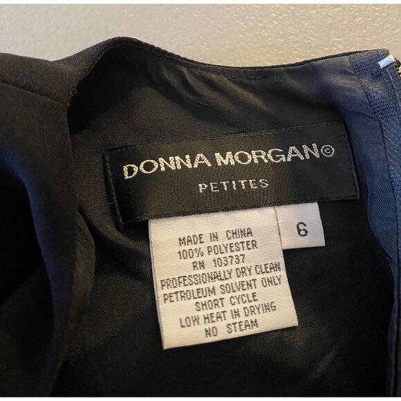 Donna Morgan Black Short Sleeve Dress Button Back & Lace Trim Petite 6 - Picture 4 of 11